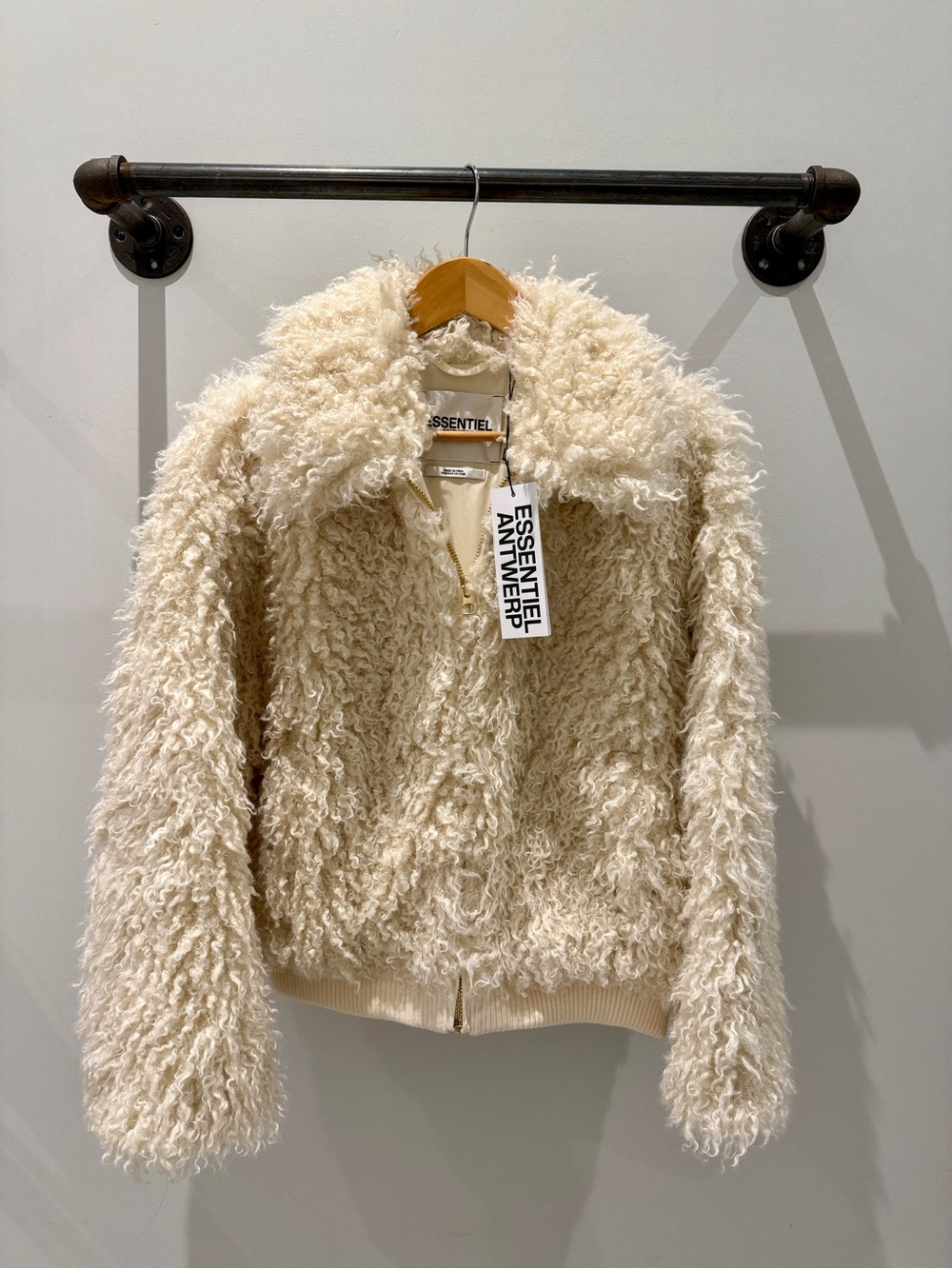 Essentiel Antwerp Ecru Faux Shearling Jacket NWT $565